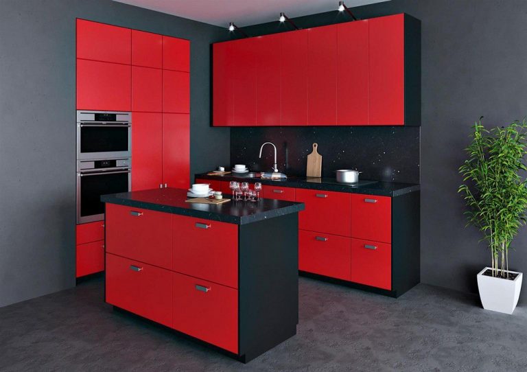 Черно красная кухня угловая